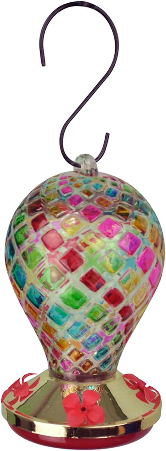 Red Carpet Studios Large Glass Hummingbird Feeder Balloon-Shaped Hanging Garden Décor, Holds 26-Ounces Nectar, 7.5" Long, Multicolor