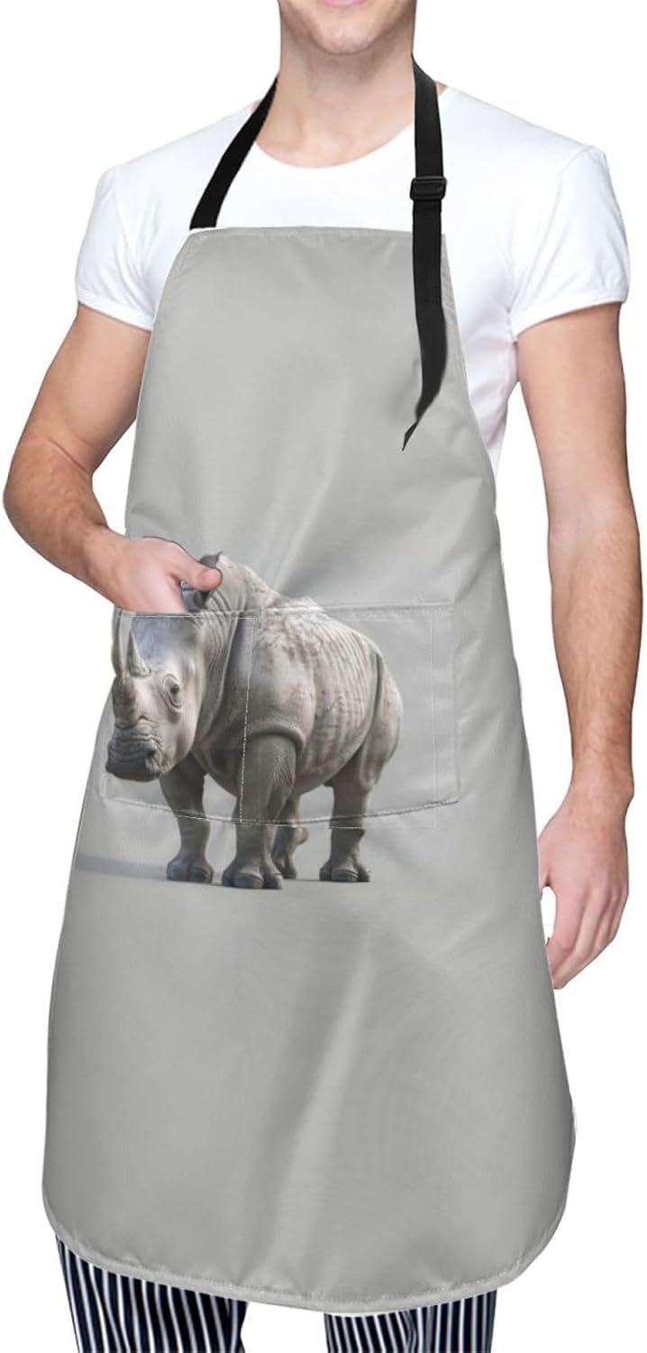 animal rhino print Waterproof chef's apron with pocket apron for kitchen cooking baking barbecue and gardening