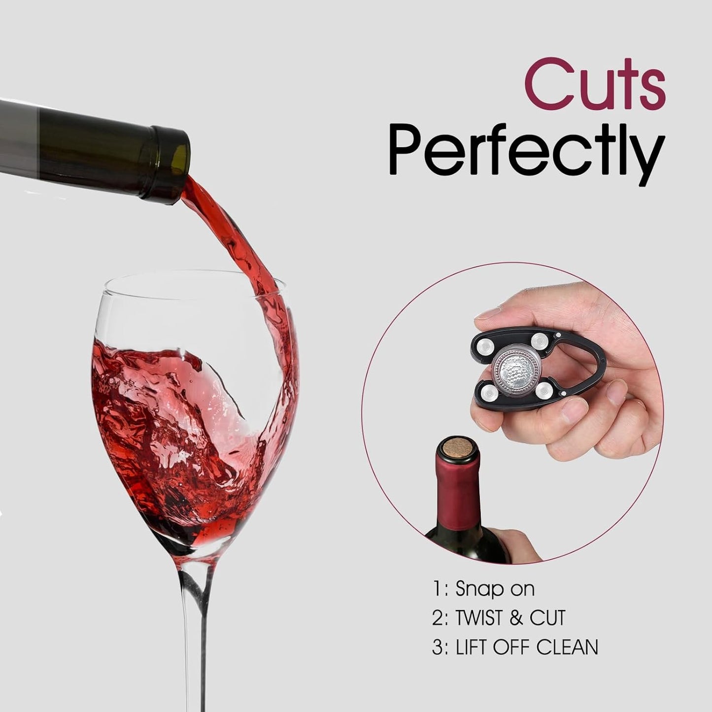 GOBETTER 2 Pcs Wine Foil Cutter Magnetic Design, 4 Stainless Blades Foil Remover Wine Bottles Opener Accessory, Removes Foil Top Effortlessly for Wine Lovers, Black