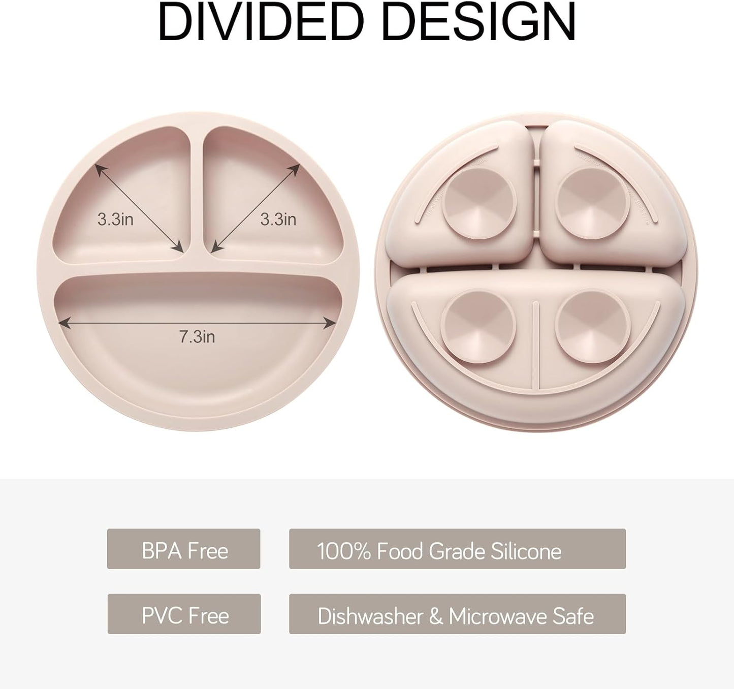 Silicone Feeding Set, 2 Pack Divided Toddler Plates with Suction, 2 Pa