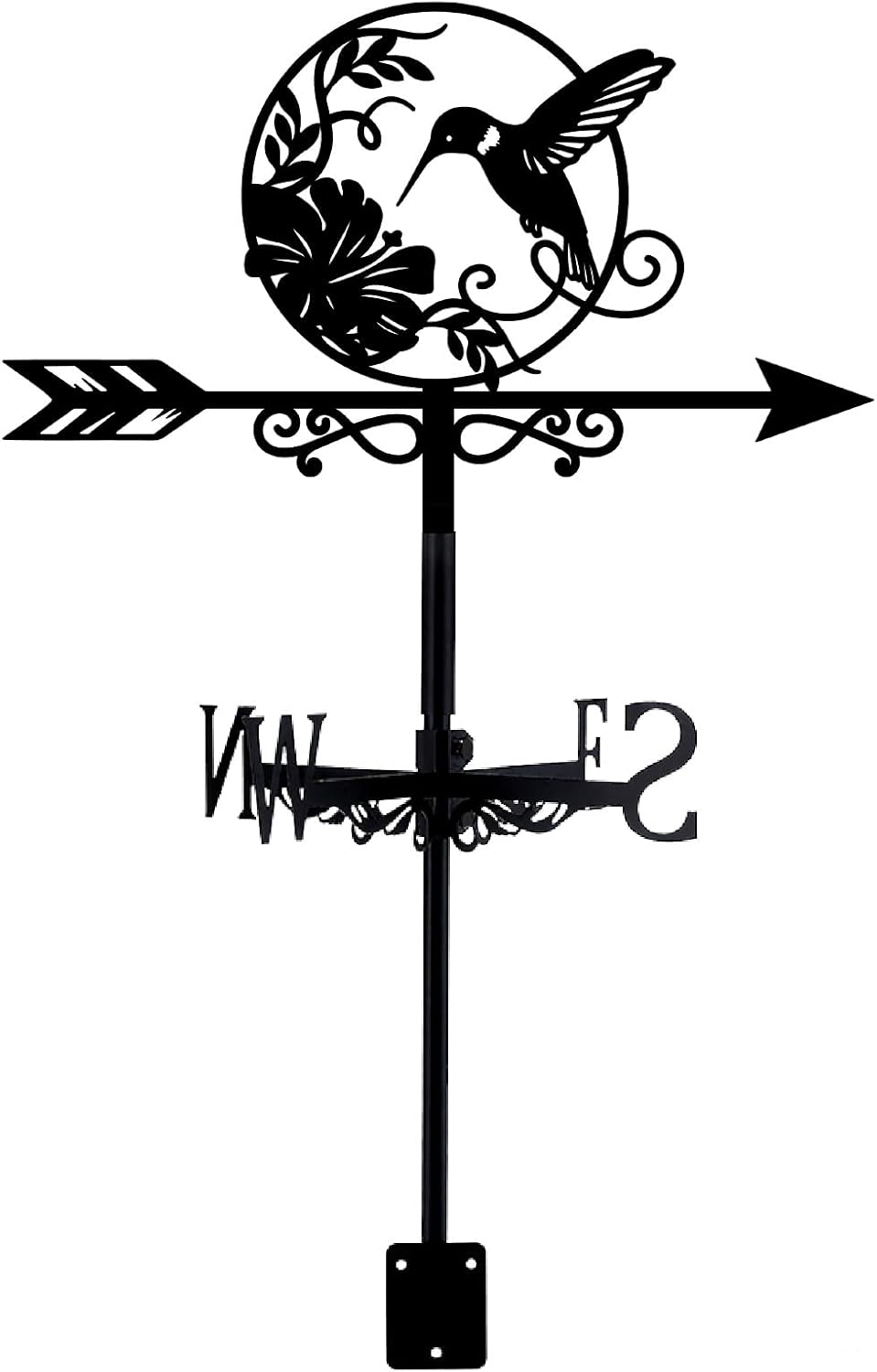 Hummingbird Weather Vane Outdoor Garden Wind Vane Black Bird Flower Pattern Iron Decorative Weathercock Wind Direction Indicator Tool for Farmhouse Sheds Yard Home Decoration 10.4 x 14 Inch