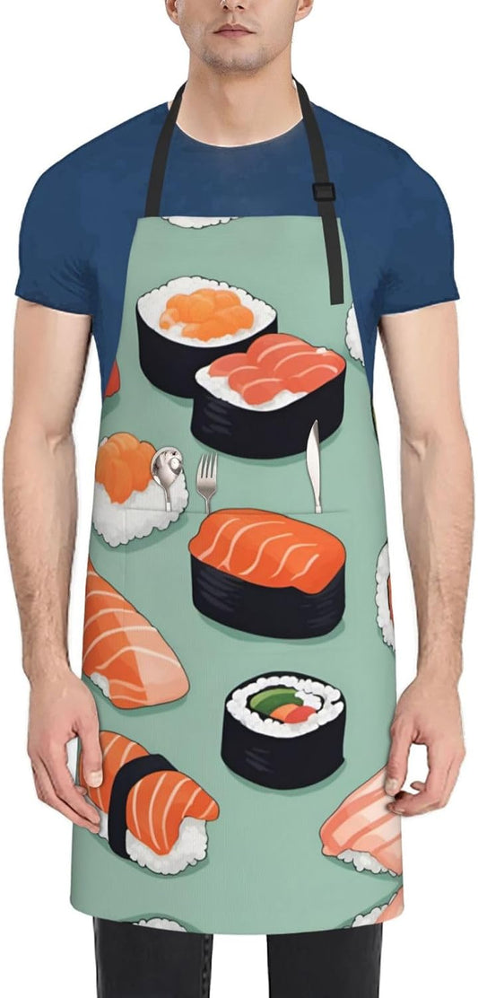 Delicious sushi 1 print Waterproof chef's apron with pocket apron for kitchen cooking baking barbecue and gardening