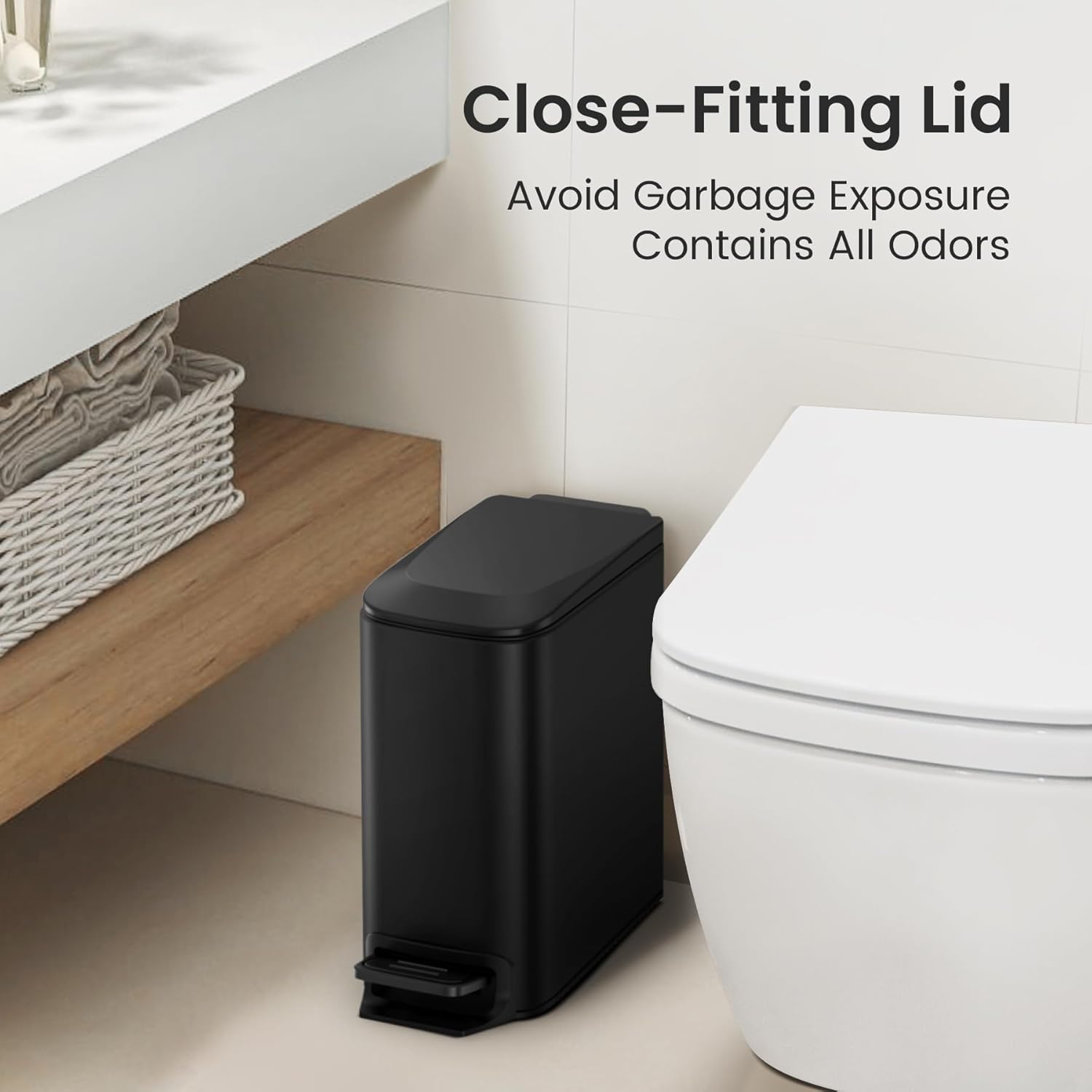 Cesun Small Bathroom Trash Can with Lid Soft Close, Step Pedal, 6 Lite