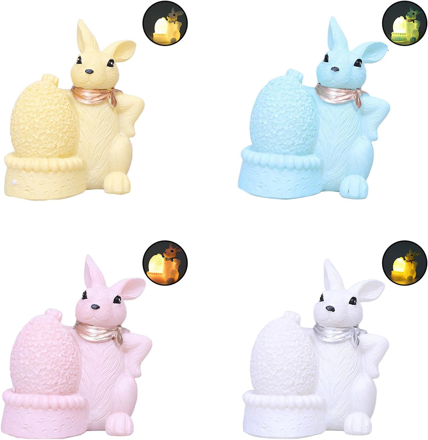 Solar Powereds Resins Rabbits and Eggs Garden Statue with LED Light for Outdoor Decoration and Easters
