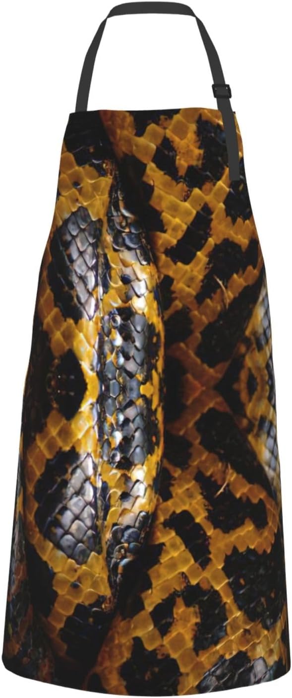 Yellow Snake print Waterproof apron with pocket adjustable cooking apr