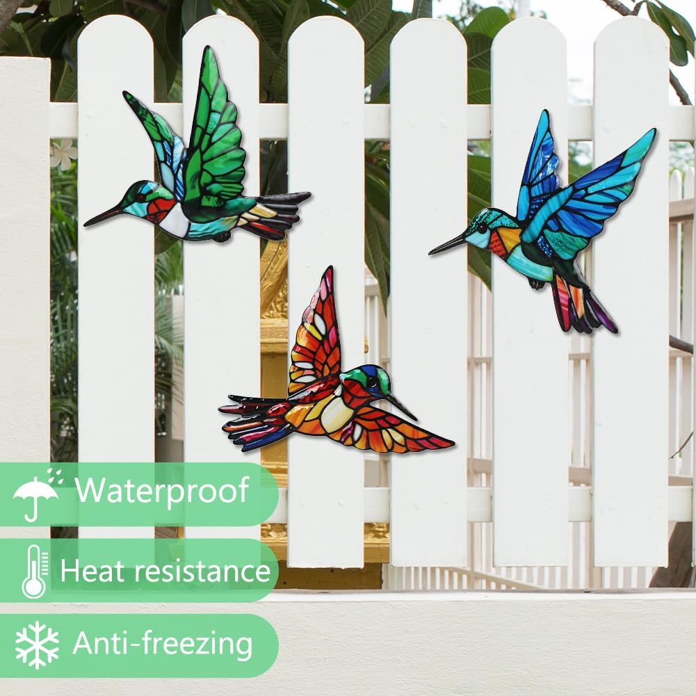 VEWOSTAR 3 Pcs Metal Hummingbird Wall Art, Indoor Outdoor Hanging Sculpture, Holiday Theme Garden Decor,Metal Bird Wall Decor for Modern Farmhouse Rustic Home