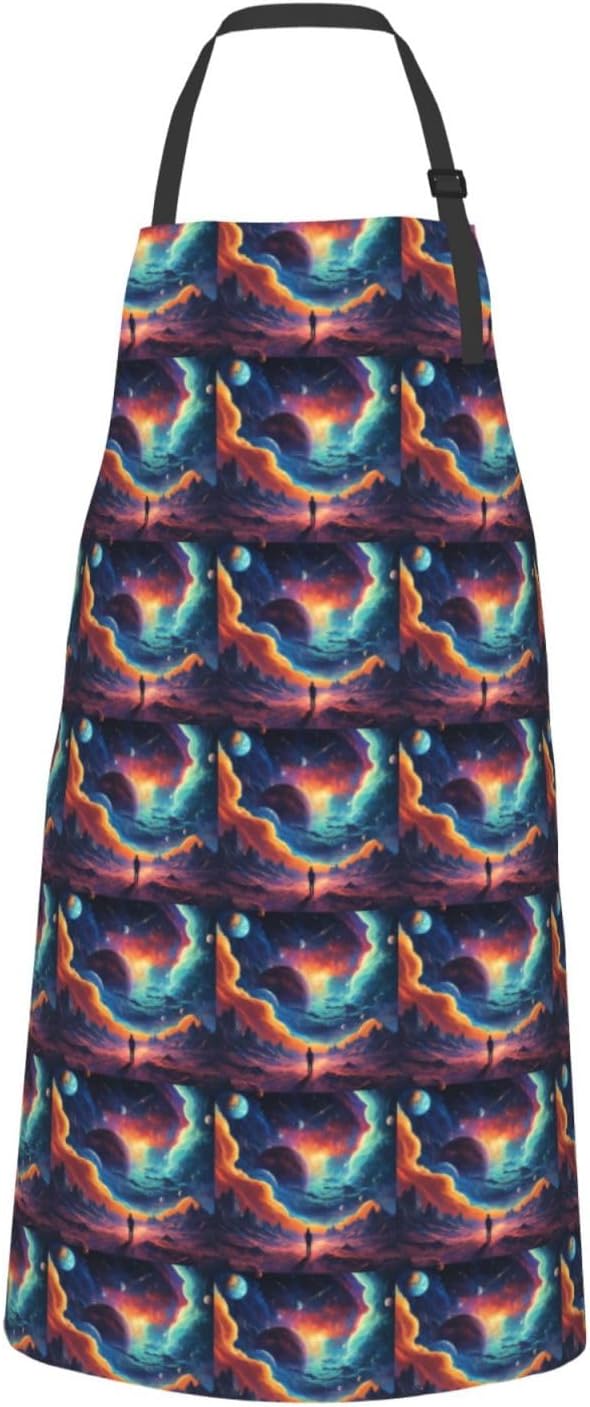 YANYU Galaxy planet Print 28x33 In Kitchen Apron Stylish Chef Apron with Pockets for Cooking Baking Painting