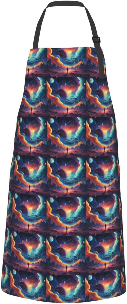 YANYU Galaxy planet Print 28x33 In Kitchen Apron Stylish Chef Apron with Pockets for Cooking Baking Painting
