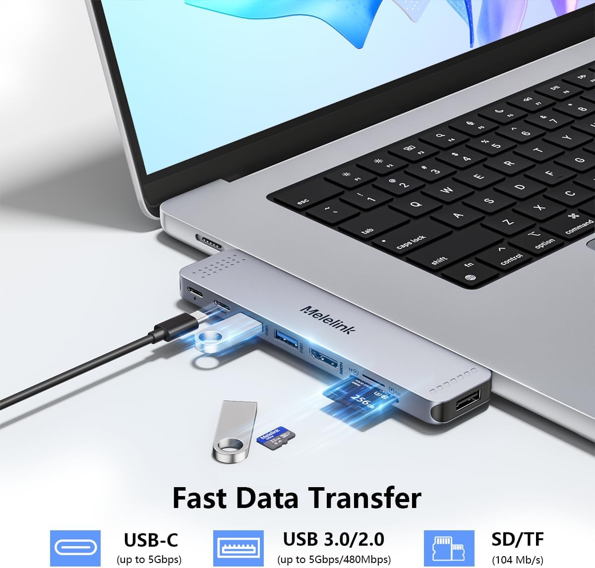USB C Hub Adapter for MacBook Pro/Air M5 M4 M3 M2 M1 2025-2018 13" 15"