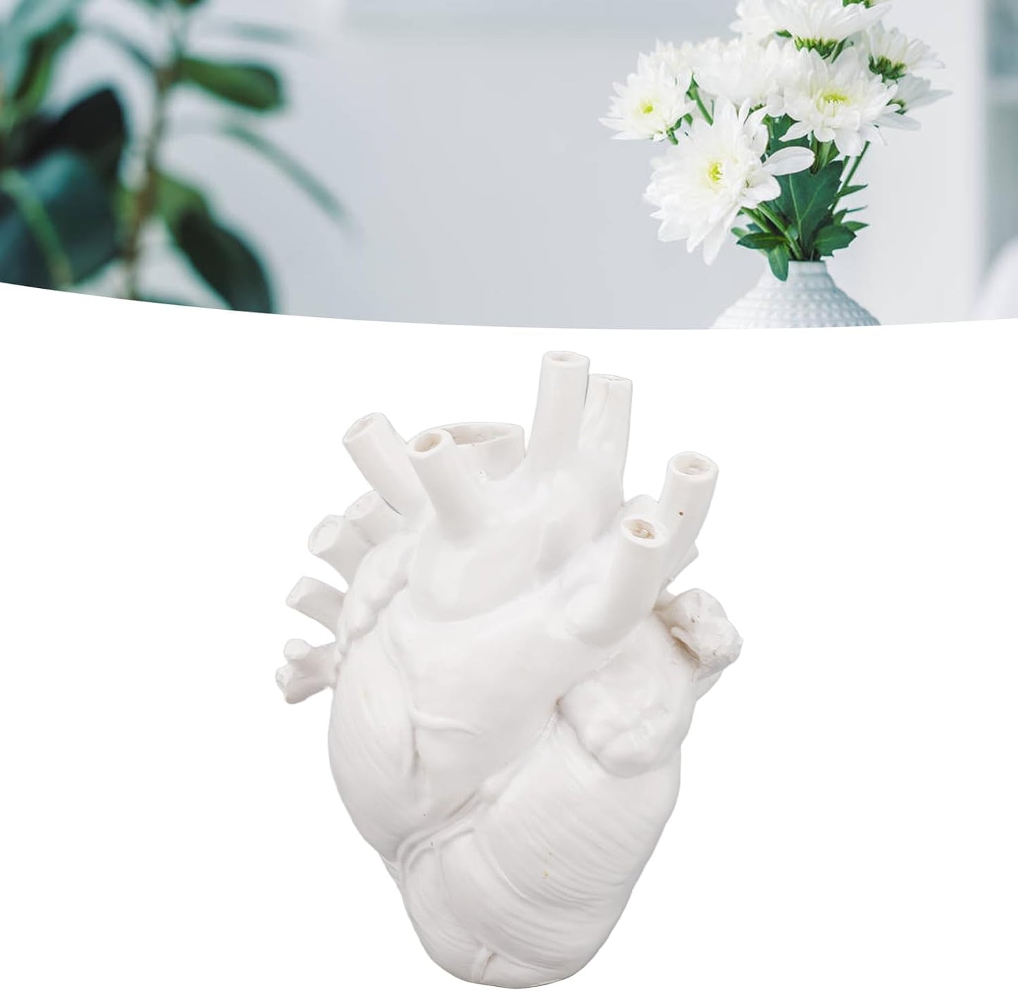 Heart Vase Sculpture, Heart Shaped Decor Flower Pot, Modern Exquisite Planter Pot Desk Table Ornament Decoration for Home Office Bedroom Wedding (White)