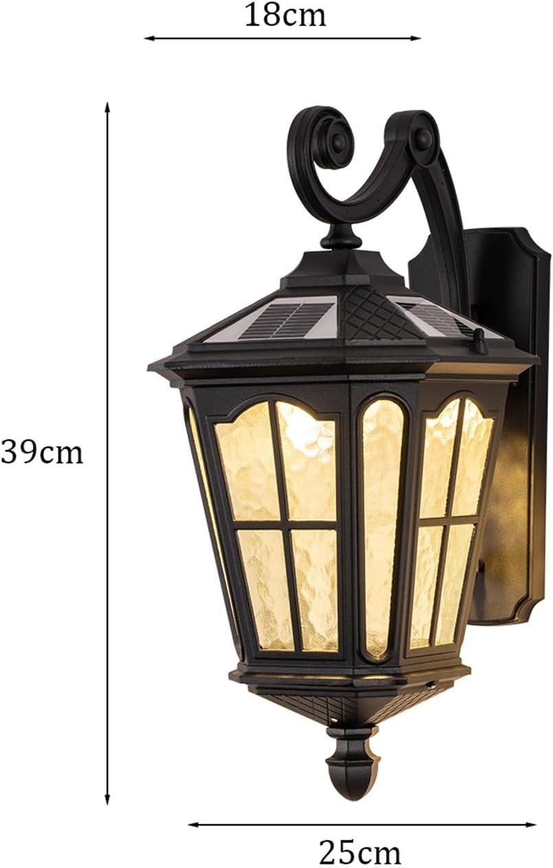 Solar Wall Lantern, IP65 Waterproof Outdoor Light Fixture, Dusk to Dawn Sensor, Black Aluminum Mounted Lamp, Vintage Exterior Sconce for Porch Patio Garage Garden Yard Cottage(Small)