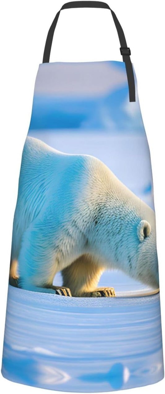 polar bear print Waterproof chef's apron with pocket apron for kitchen cooking baking barbecue and gardening
