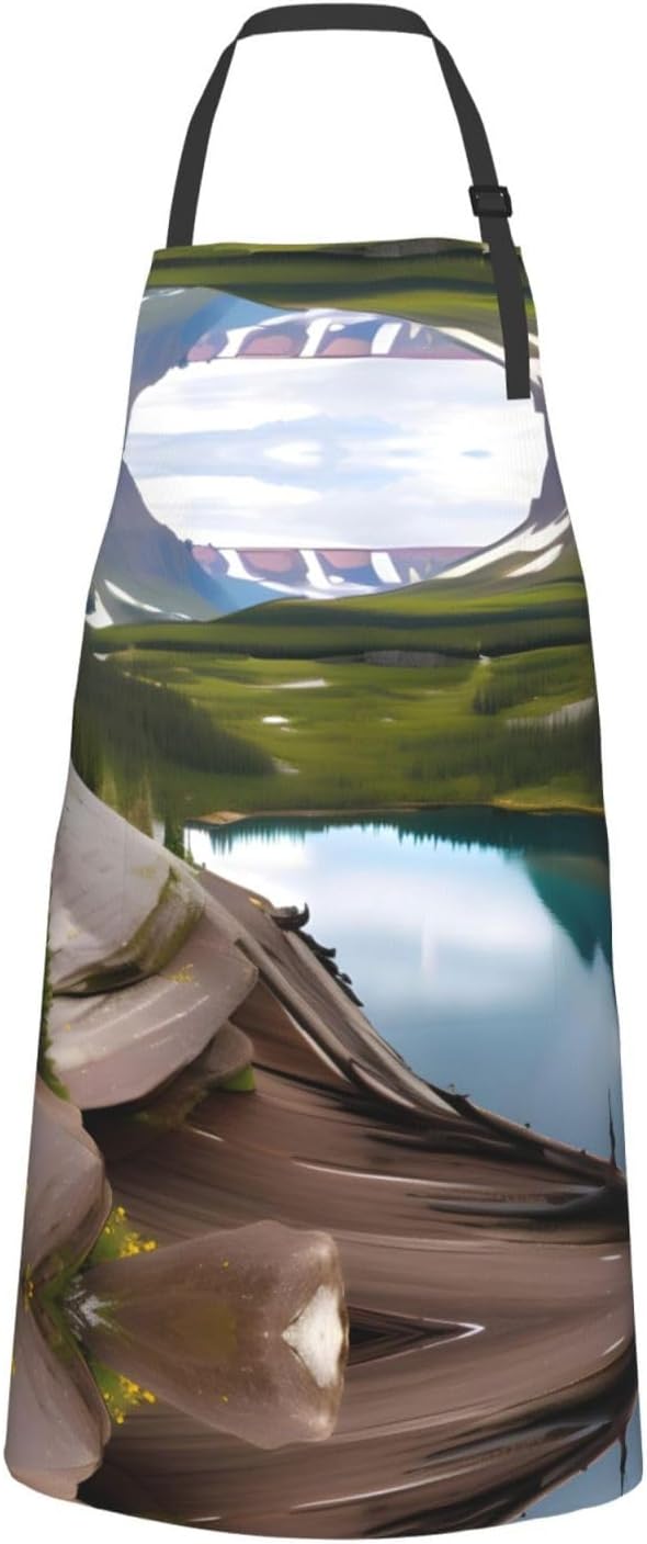 Glacier National Park Print Laundry apron 28x33 In Waterproof Kitchen Apron with Pockets for Cooking Baking