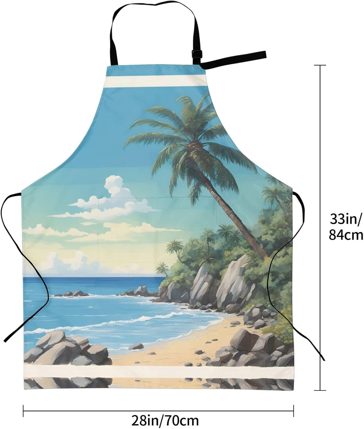 Palm Tree Rocky Shore print Waterproof chef's apron with pocket apron for kitchen cooking baking barbecue and gardening