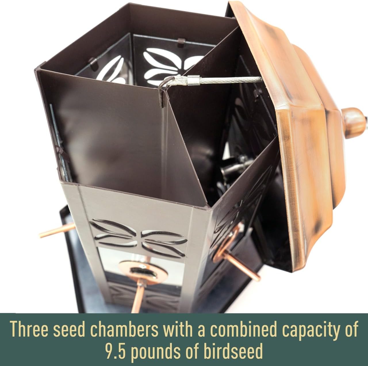 North States - Copper Hexagon Birdfeeder: Copper Bird Feeder for Outdoors, Holds 9.5 Pounds of Seed