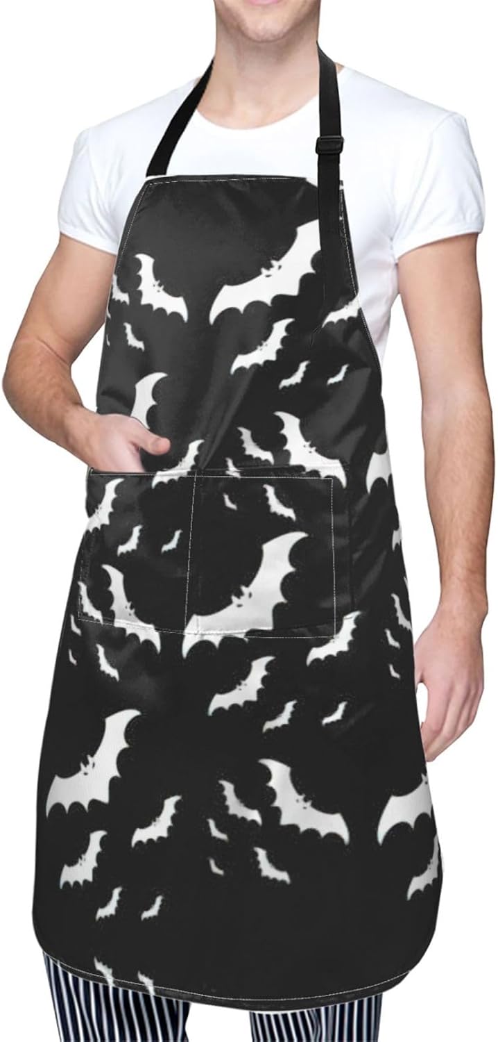 Halloween Flying Bats Print 28x33 In Adult Kitchen Apron with Pockets 
