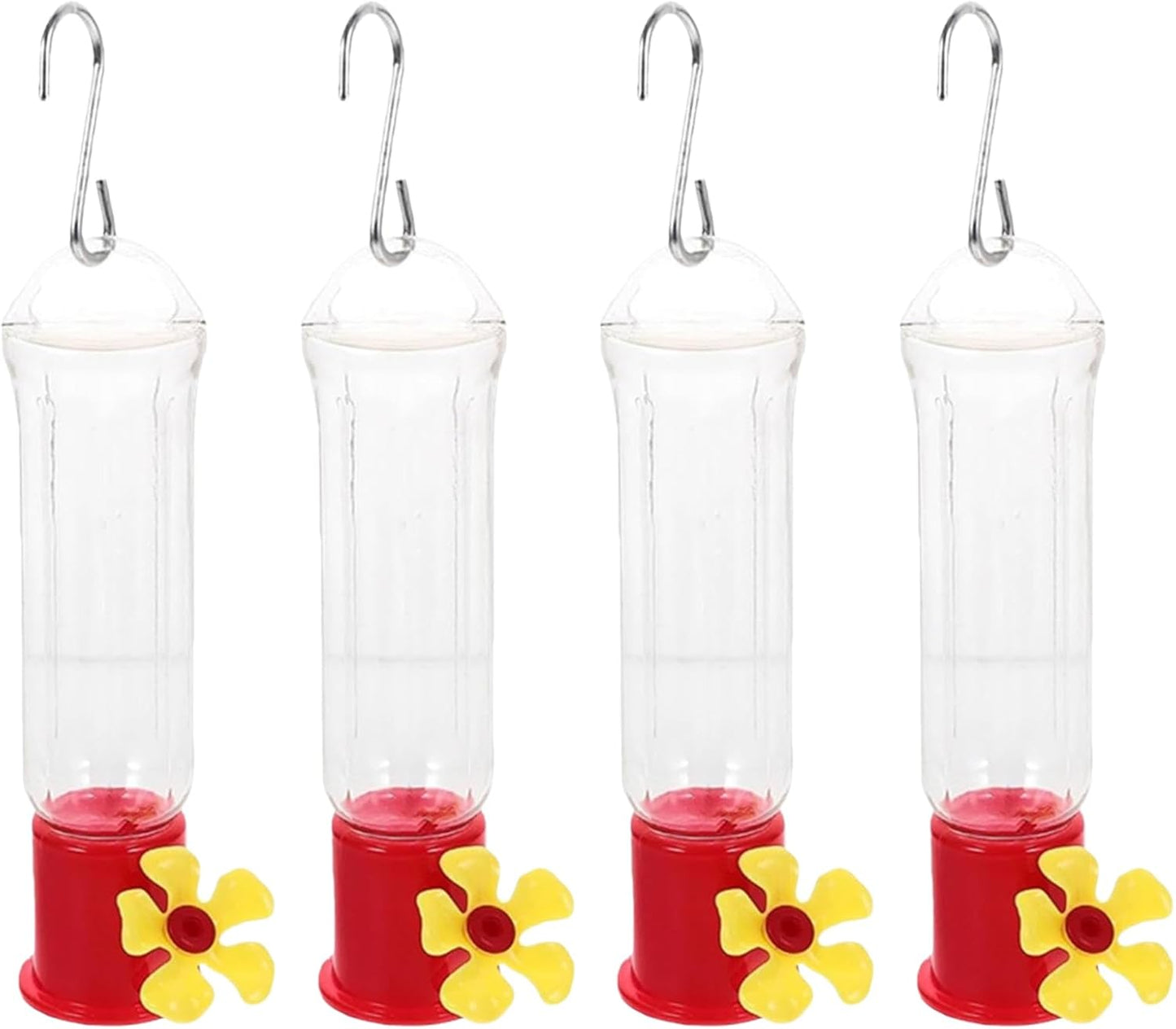 Hummingbird Outdoors Feeders, Transparent Feeding Station, 4 Piece Ant and Bee Proof Mini Feeder with Stainless Steel Hooks for Lawn, Backyard, Garden, Tree Decor, Outdoor Bird Feeding Display for