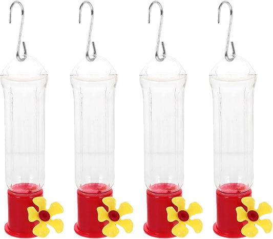Hummingbird Outdoors Feeders, Transparent Feeding Station, 4 Piece Ant and Bee Proof Mini Feeder with Stainless Steel Hooks for Lawn, Backyard, Garden, Tree Decor, Outdoor Bird Feeding Display for