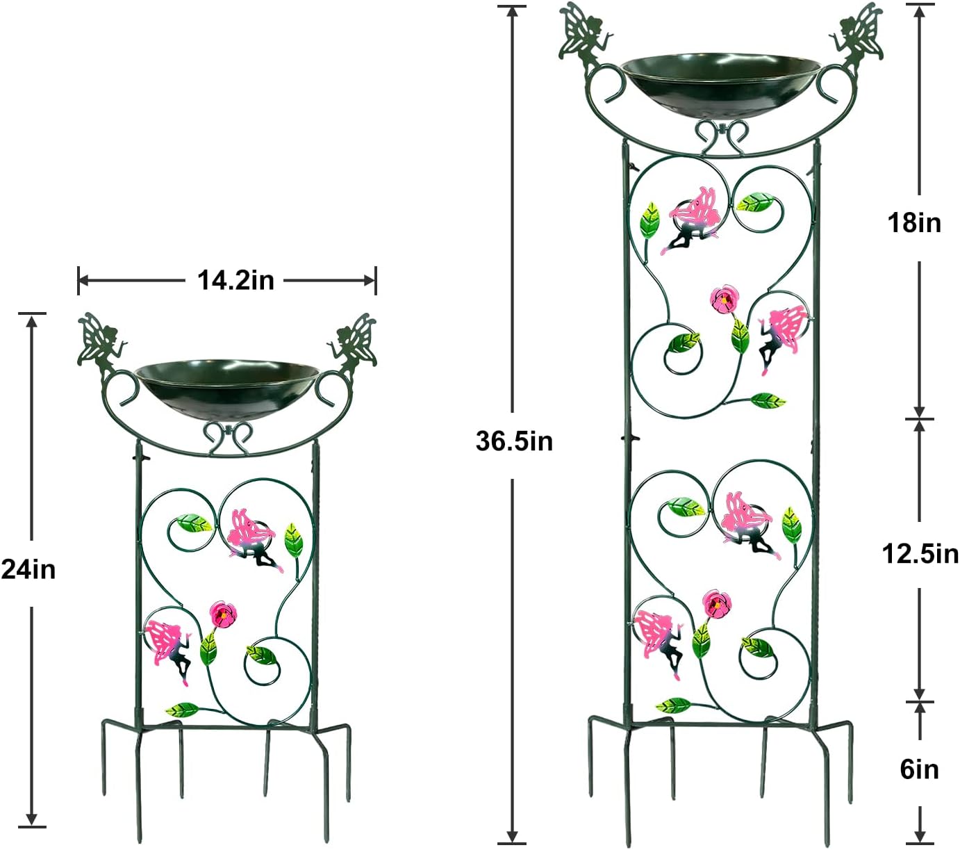 HONGLAND 36.5" Metal Bird Bath with Trellis, Outdoor Garden Birdbath with Detachable Bowl & Climbing Plant Support, Decorative Bird Feeder Station with Fairy for Yard, Patio, Fence