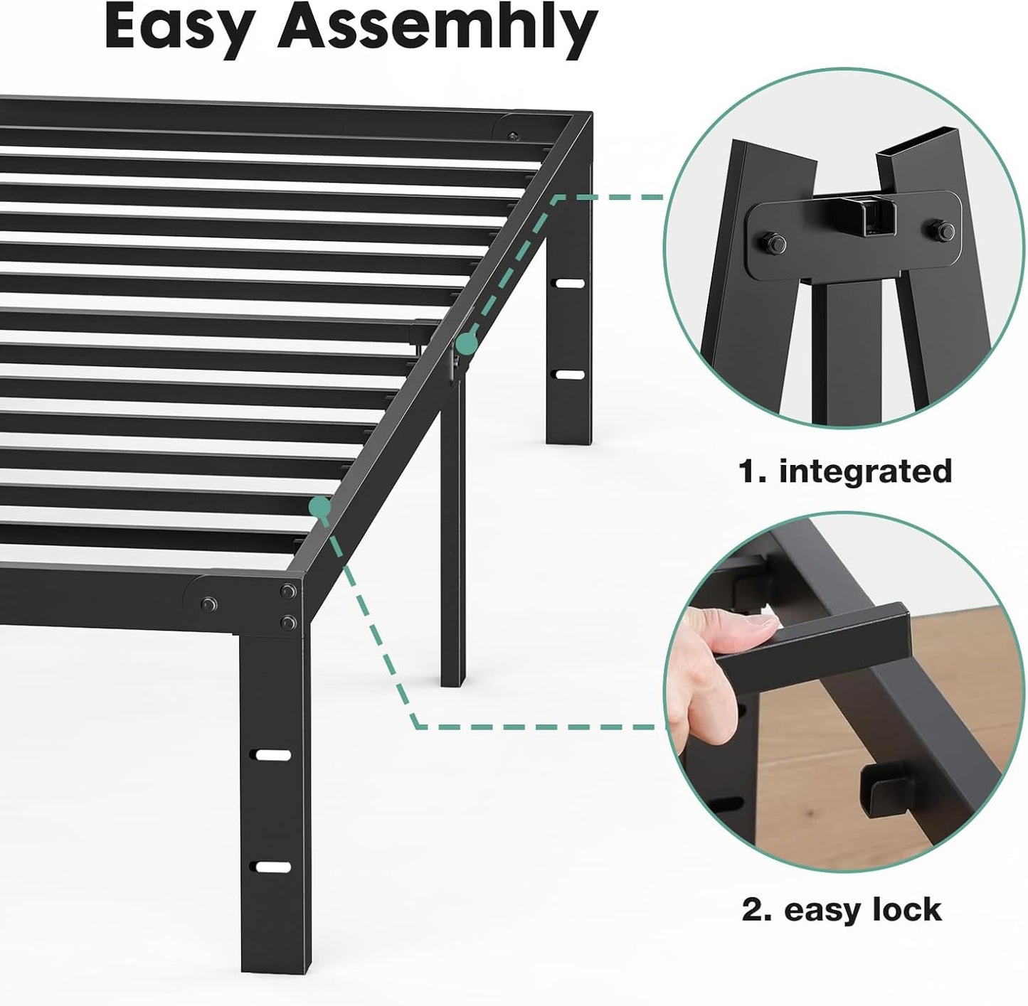 Sweetcrispy Twin Bed Frame - Heavy Duty Metal Platform Bed Frames Twin Size with Storage Space Under Frame, No Box Spring Needed, 14 Inches, Sturdy Steel Slat Support