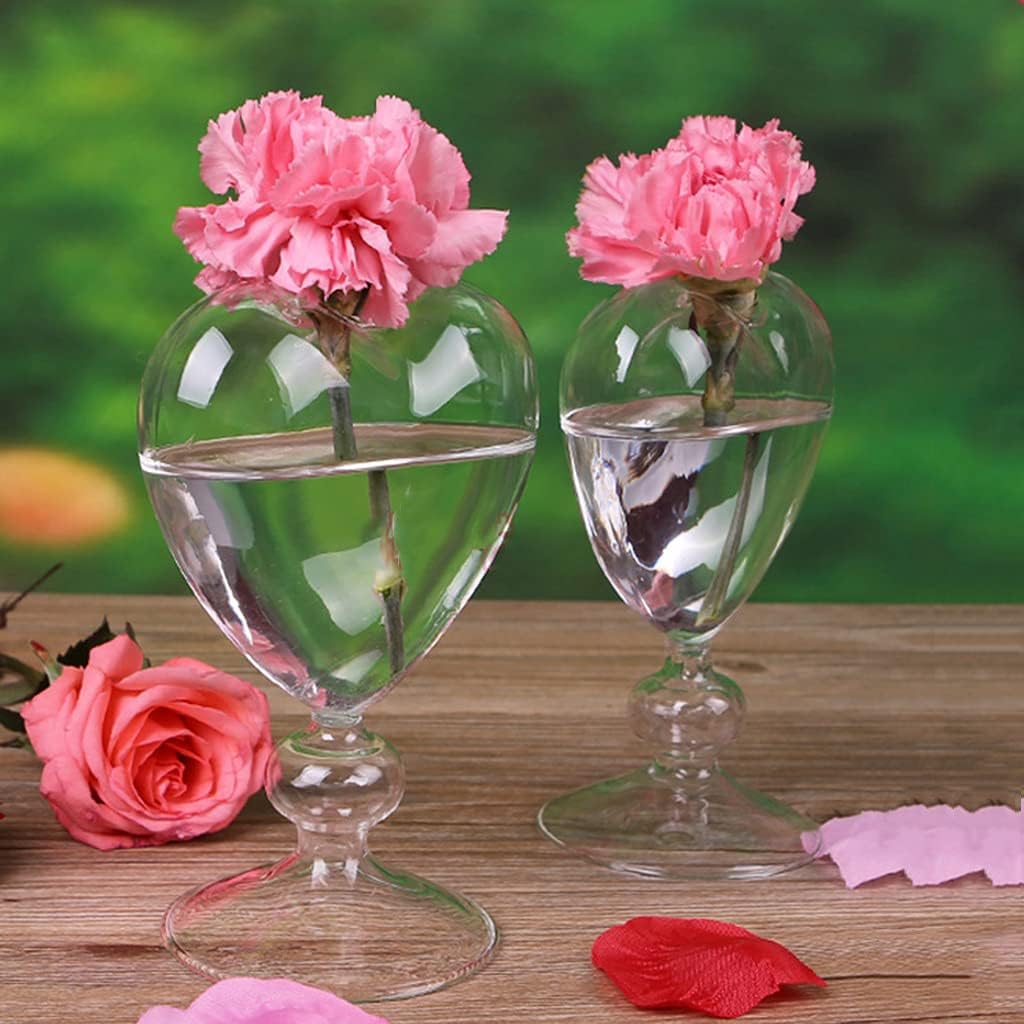 Heart Shape Glass Flower Pot Desktop Standing Vase Planter Container H
