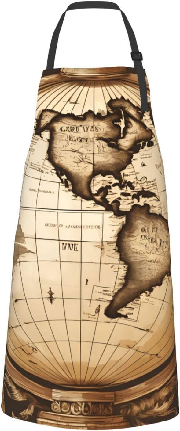YANYU Ancient Map World Globe Print 28x33 In Kitchen Apron Stylish Chef Apron with Pockets for Cooking Baking Painting