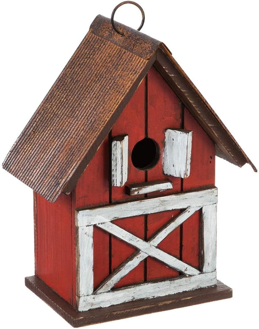 Topadorn Birdhouse, 10.5" H Hanging Wooden Garden Bird House for Outside, Unique for Bird Lovers, Outdoor Holiday Garden Decor for Blue Bird, Cardinals, Sparrow, Chickadee