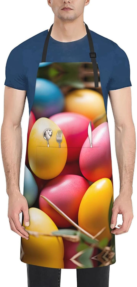 Easter Eggs print Waterproof apron with pocket adjustable cooking apro