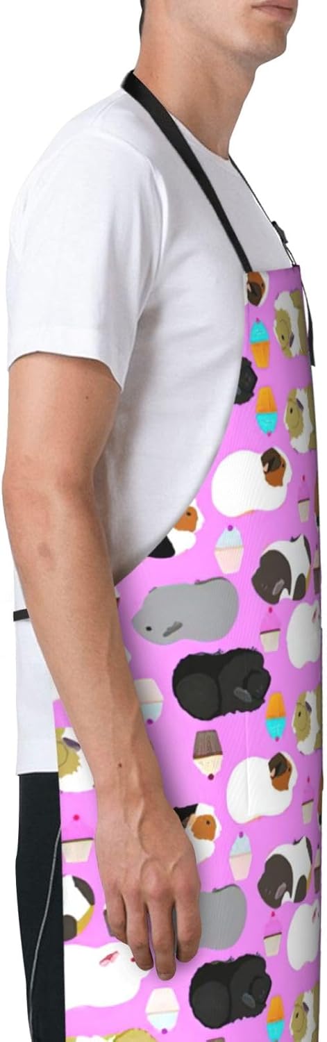 Guinea Pigs and Cupcakes Print 28x33 In Adult Kitchen Apron with Pockets Versatile Chef Smock for Cooking Baking