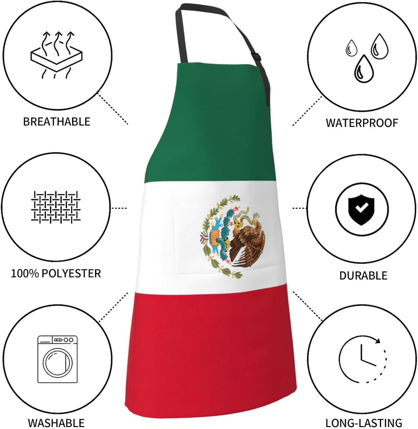 Flag of Mexico Print Laundry apron 28x33 In Waterproof Kitchen Apron with Pockets for Cooking Baking