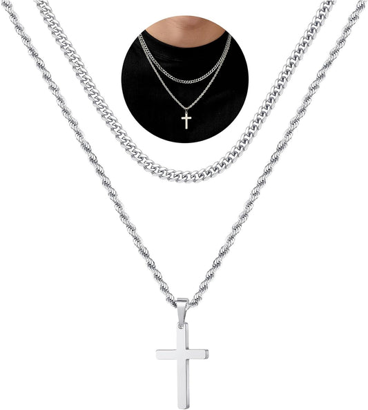 Yooblue Easter Basket Stuffers - Cross Necklace for Men, Gold Black Si