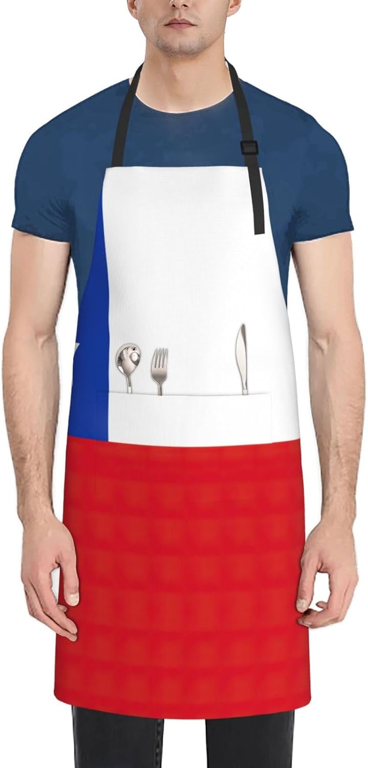 Flag of Chile Print Laundry apron 28x33 In Waterproof Kitchen Apron with Pockets for Cooking Baking