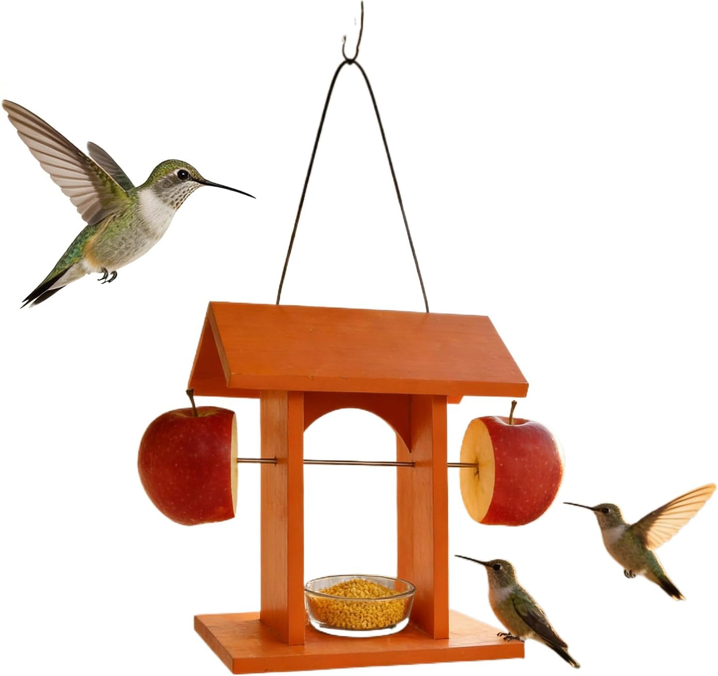Bird Feeder House, Mounted Wooden Food Station with Roof, Wild Bird Feeders, for Finches Hummingbirds Outdoor Viewing Yard Balcony Garden Decor, Durable Hanging and Standing Feeder for Wildlife