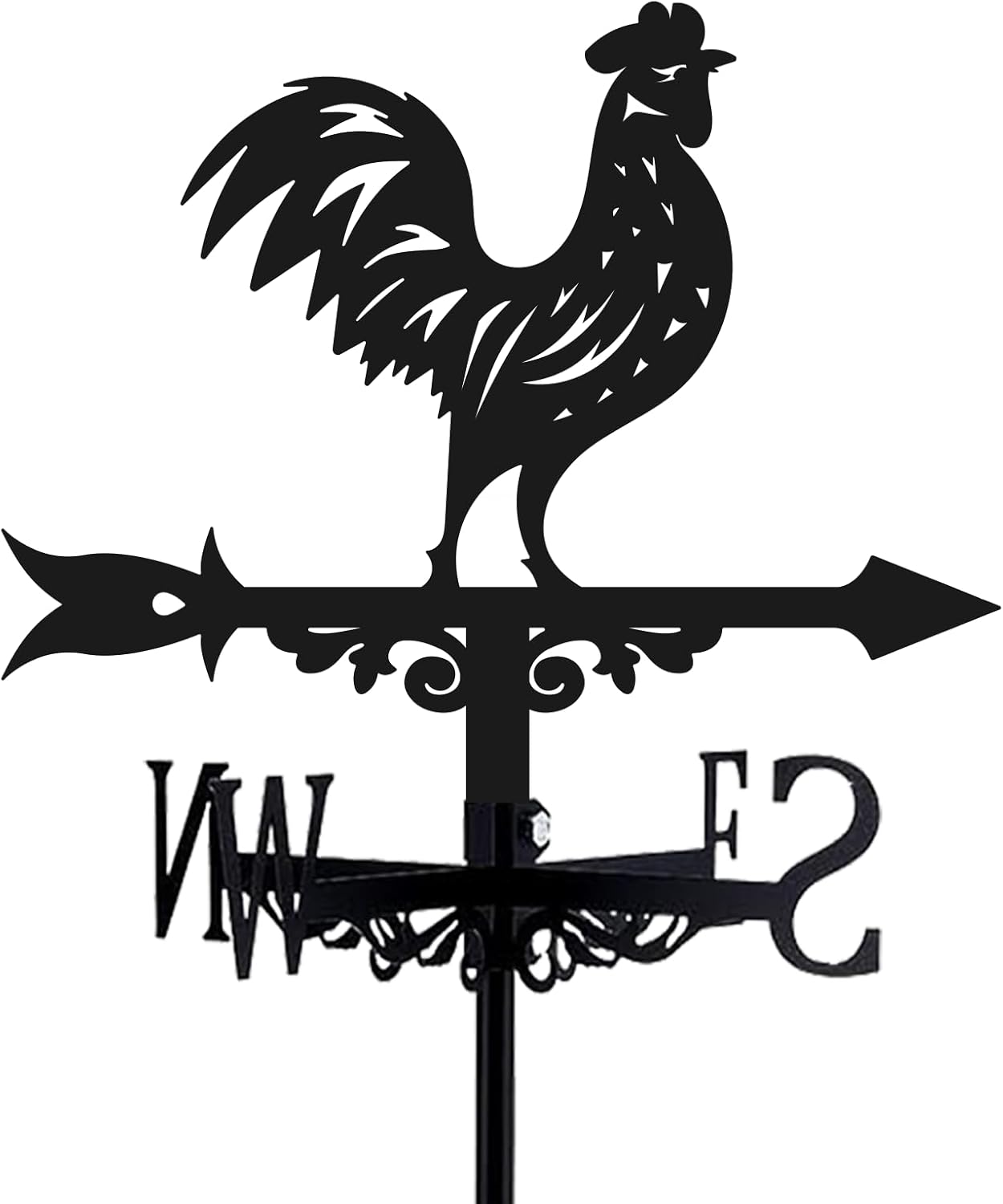 3D Rooster Weathervane Metal Wind Vane Weathercock Garden Decoration Wind Direction Indicator Stake Roof Mount Ornament for Farmhouse Yard Outdoor