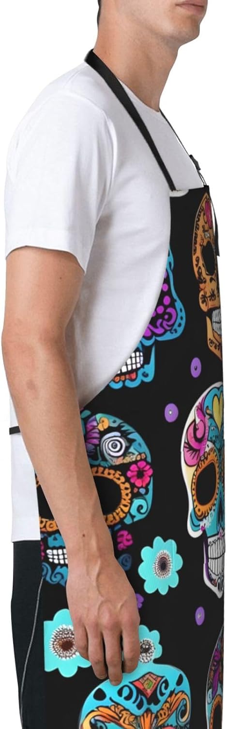 Sugar Skull print Waterproof apron with pocket adjustable cooking apron for adult kitchen bibs to bake