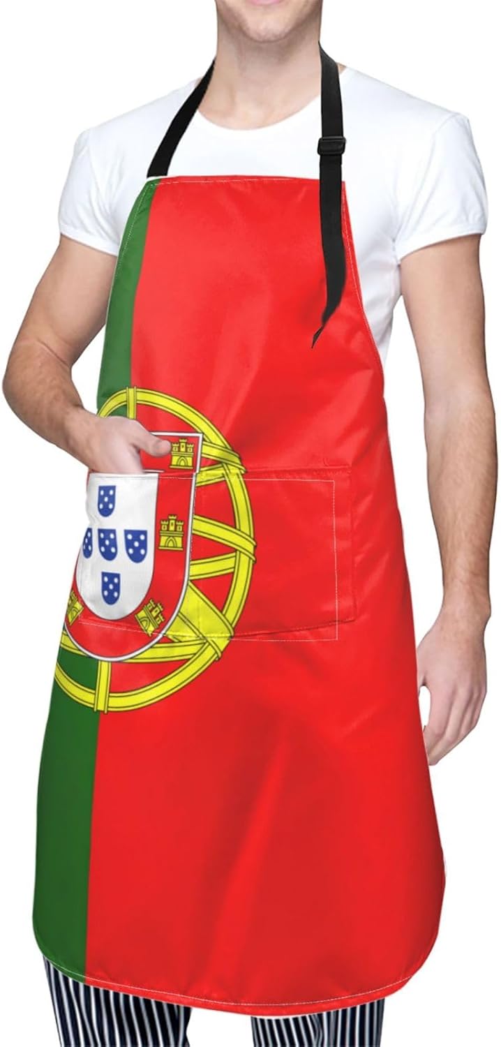 Portuguese flag print Waterproof apron with pocket adjustable cooking apron for adult kitchen bibs to bake