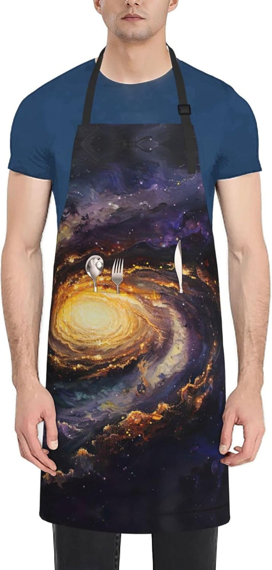 Galaxy print Waterproof chef's apron with pocket apron for kitchen cooking baking barbecue and gardening