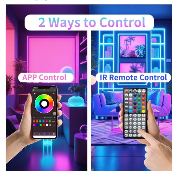 Led Lights for Bedroom 50ft (1 Roll), Color Changing RGB Led Strip Lights with 60 Keys Remote and App Control, Music Sync Led Lights for Room Kitchen Party Home Decor