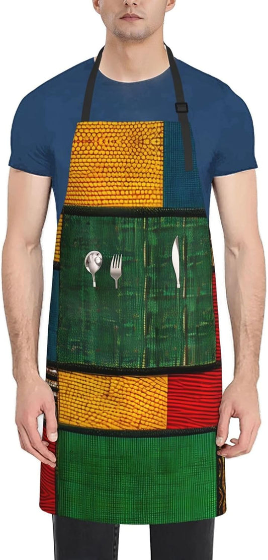 African Style Patchwork print Waterproof chef's apron with pocket apron for kitchen cooking baking barbecue and gardening