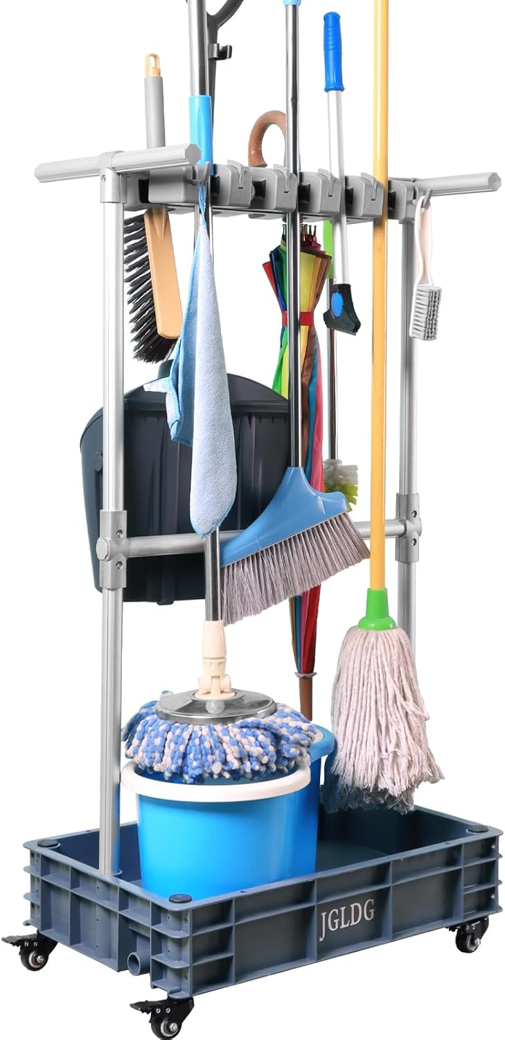 Mobile Mop and Broom Holder，Efficient Storage Solution for Cleaning To