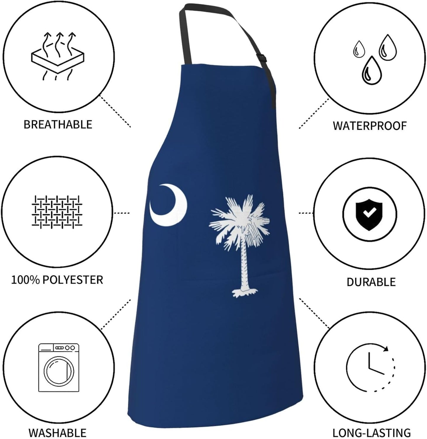 South Carolina Flag print Waterproof chef's apron with pocket apron for kitchen cooking baking barbecue and gardening