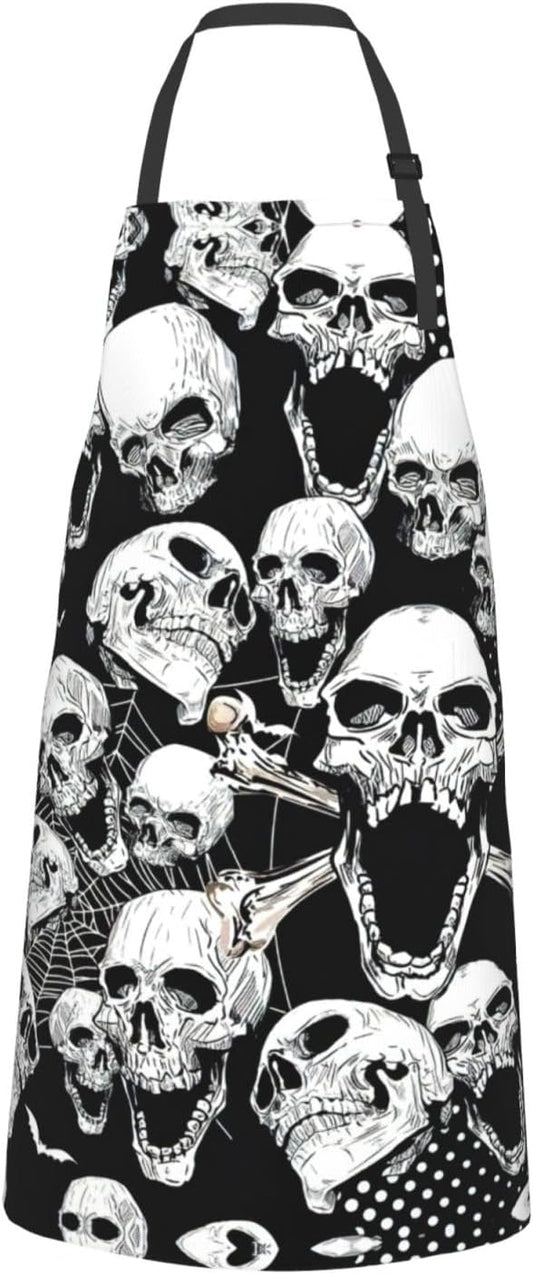 skull background print Waterproof apron with pocket adjustable cooking apron for adult kitchen bibs to bake