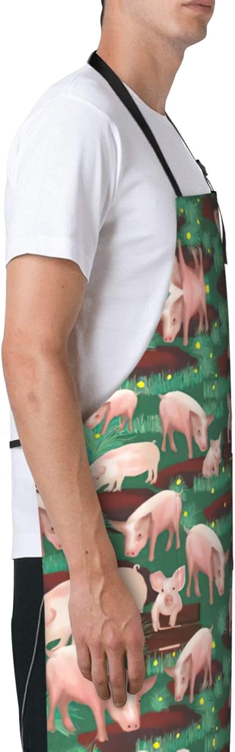 Pigs in Farm Print Laundry apron 28x33 In Waterproof Kitchen Apron wit