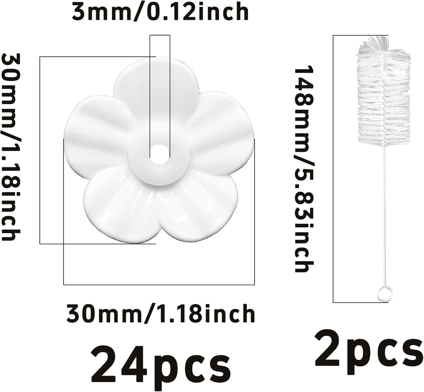 24 PCS Hummingbird Feeder Replacement Flowers with 2 Cleaning Brush, Heavy Duty Plastic Feeding Ports Parts for Outdoor Hanging Bird Feeders (White
