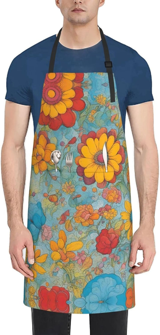 Bright Color print Waterproof chef's apron with pocket apron for kitchen cooking baking barbecue and gardening
