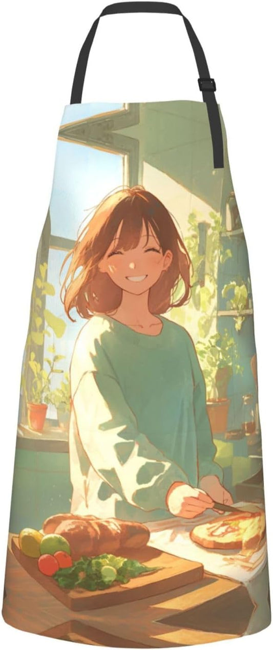 Beautiful Breakfast print Waterproof apron with pocket adjustable cooking apron for adult kitchen bibs to bake