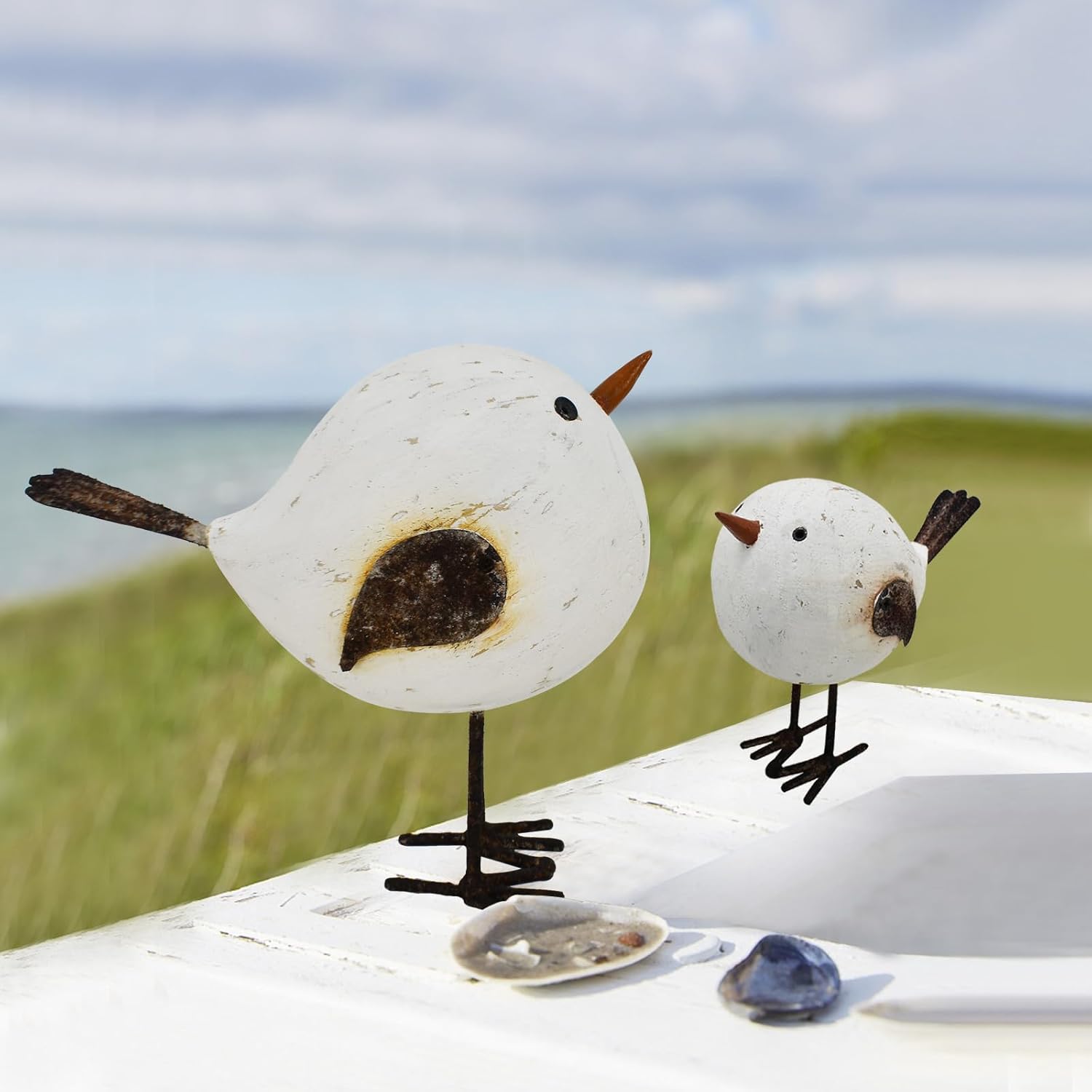 Aecipl Wood Bird Statue Standing Seagull Nautical Decor Coastal Birds 