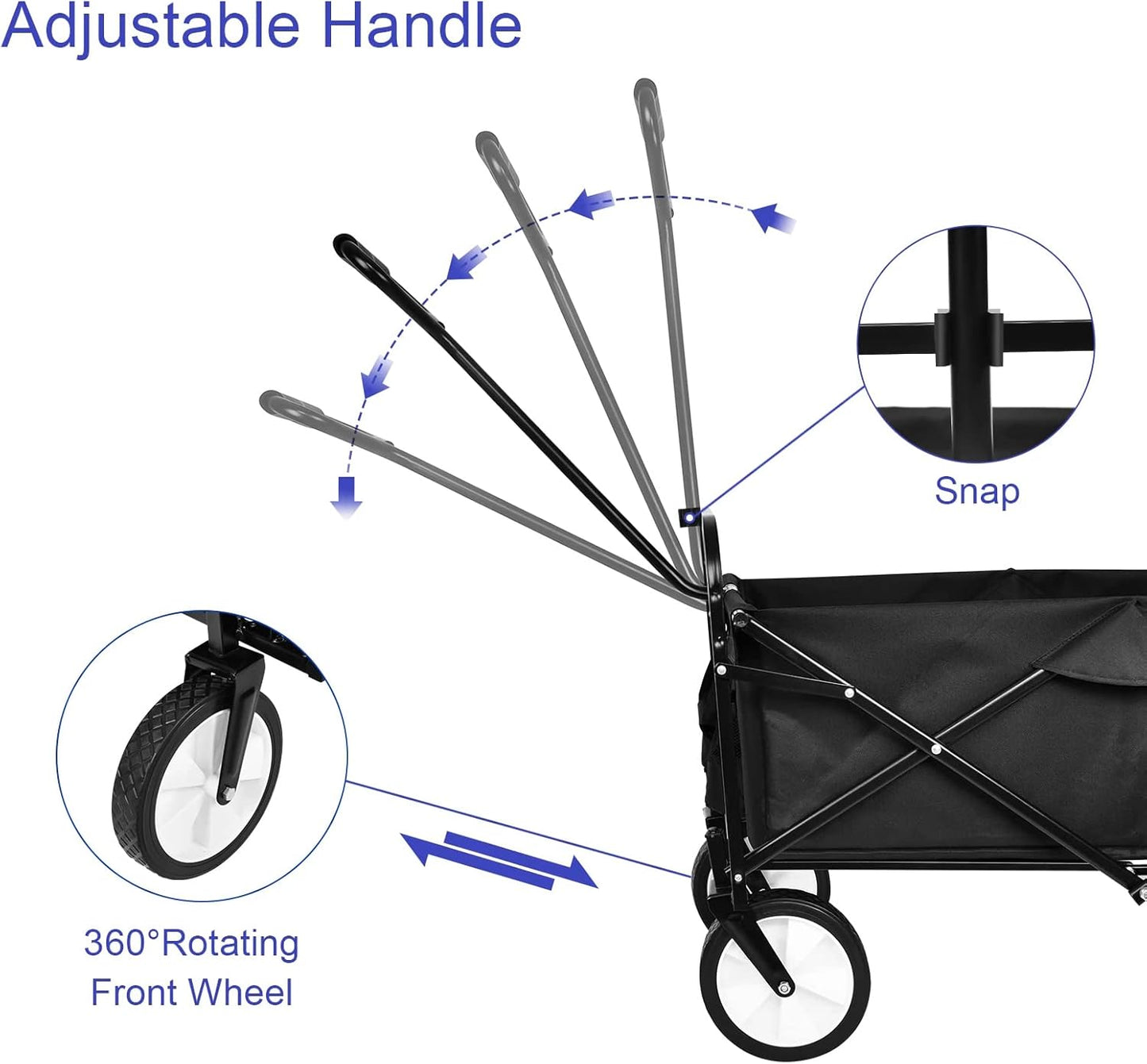 Collapsible Folding Utility Wagon Cart for Outdoor Camping, Beach, Garden & Sports - Adjustable Handles, Heavy-Duty, 80 KG/176 lbs Capacity, Portable & Easy to Transport, Black