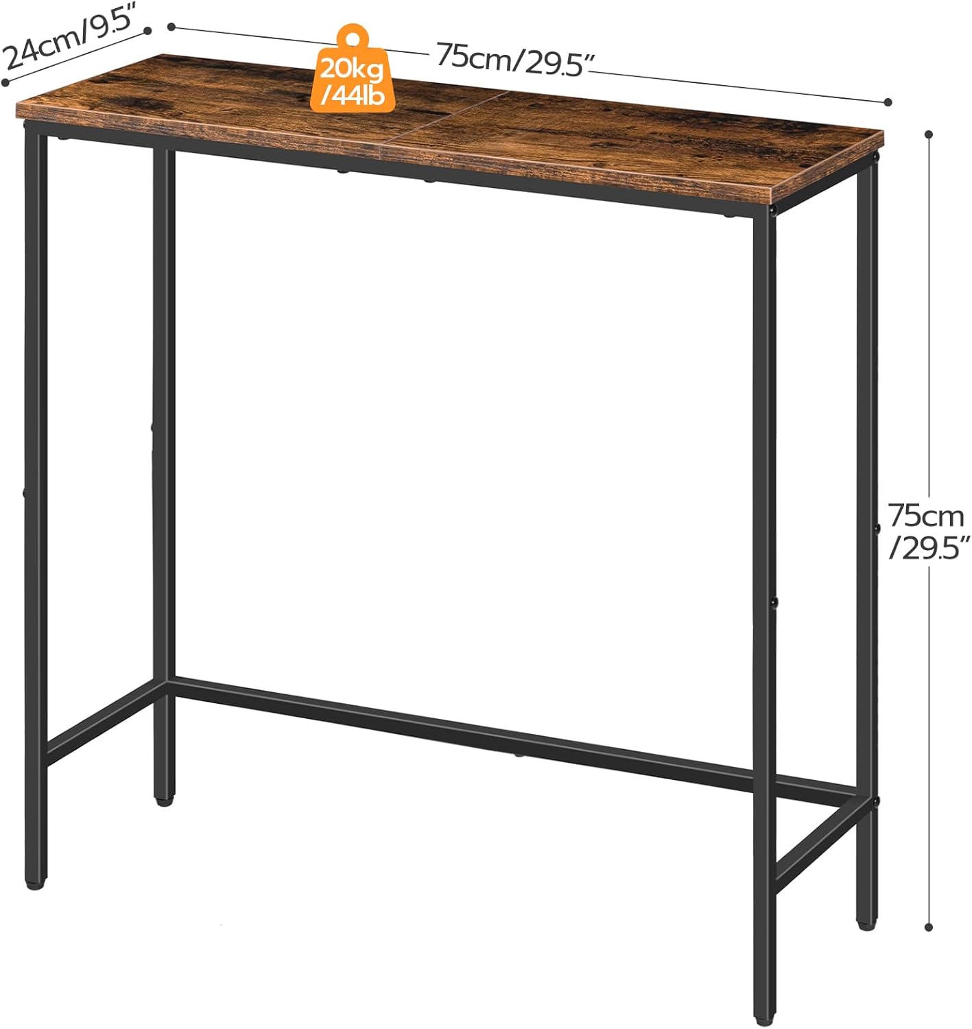 HOOBRO Narrow Console Table, 29.5" Small Entryway Table, Thin Sofa Side Display Table, for Hallway, Bedroom, Living Room, Foyer, Rustic Brown and Black BF75XG01
