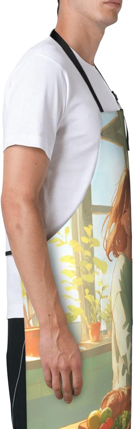 Beautiful Breakfast print Waterproof apron with pocket adjustable cooking apron for adult kitchen bibs to bake